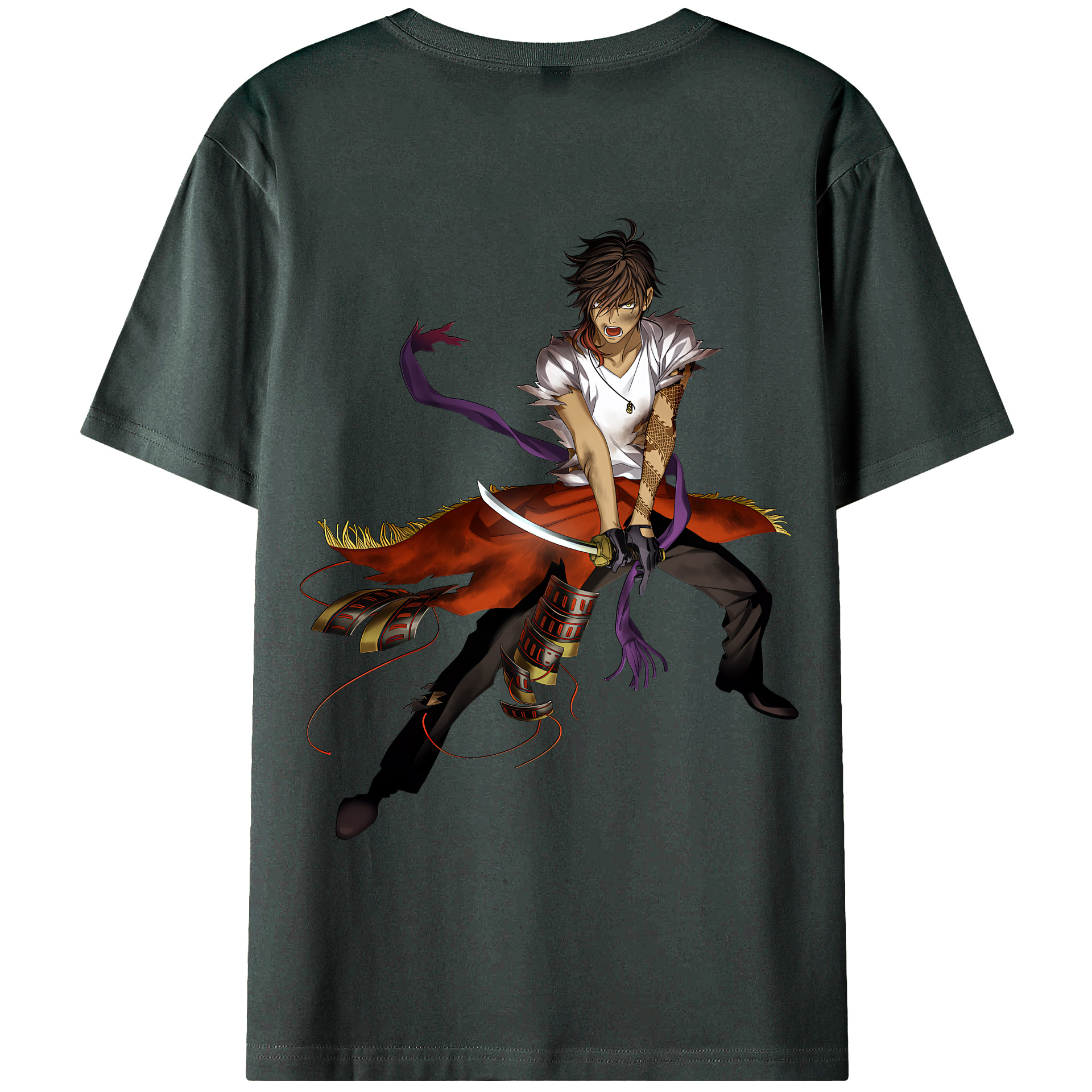 （画像用） 刀剣乱舞 Touken Ranbu 綿100％ メンズ半袖Tシャツ（バックプリント） 通気性